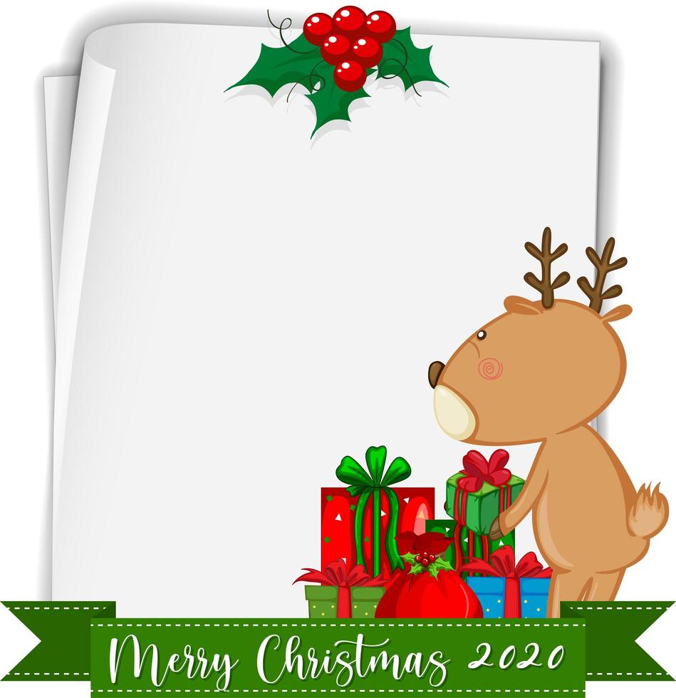 Blank paper with Merry Christmas 2020 text and reindeer vector