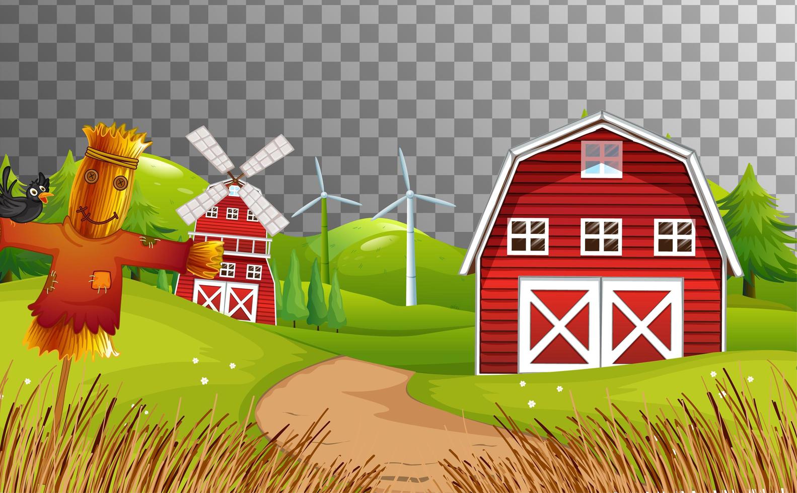 granja con granero rojo y molino de viento. vector