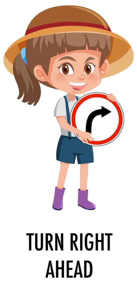 Girl holding traffic sign isolated on white background vector