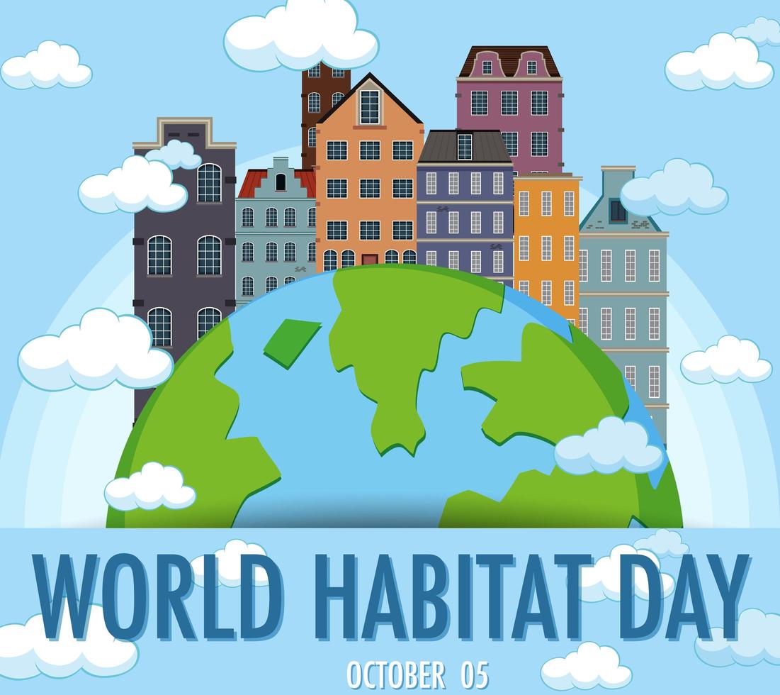 diseño del día mundial del hábitat con ciudad en globo vector