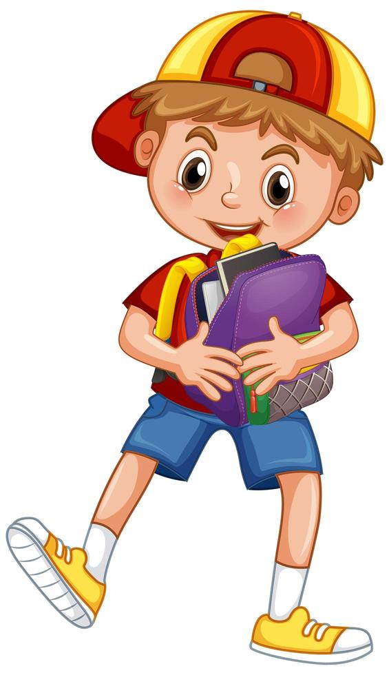 Cute school boy holding backpack vector