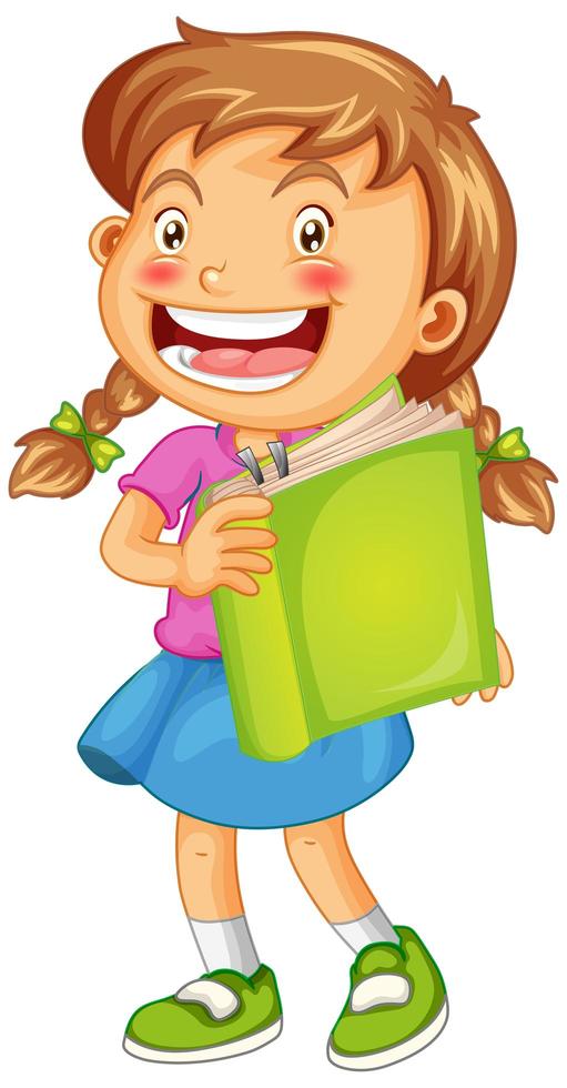 Happy girl with book isolated vector