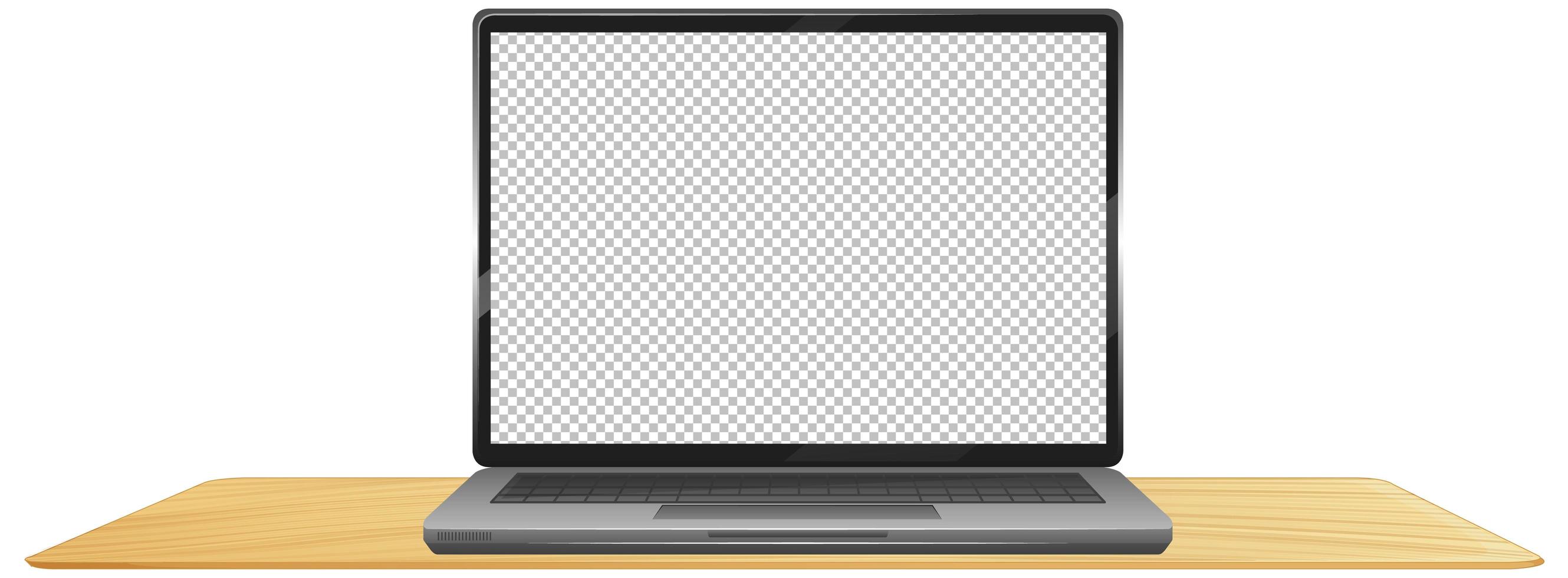 Laptop on table with blank screen cartoon vector