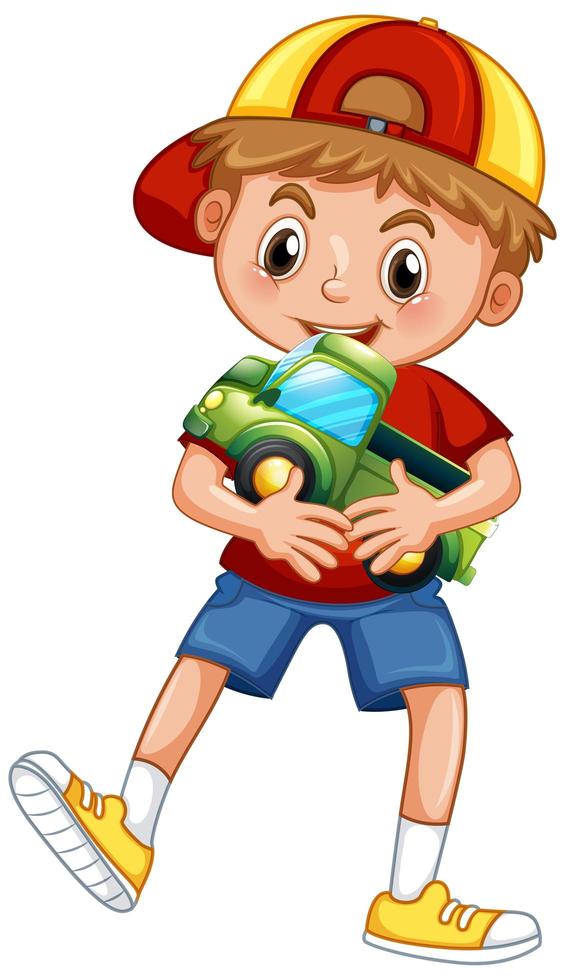 Boy holding car toy vector