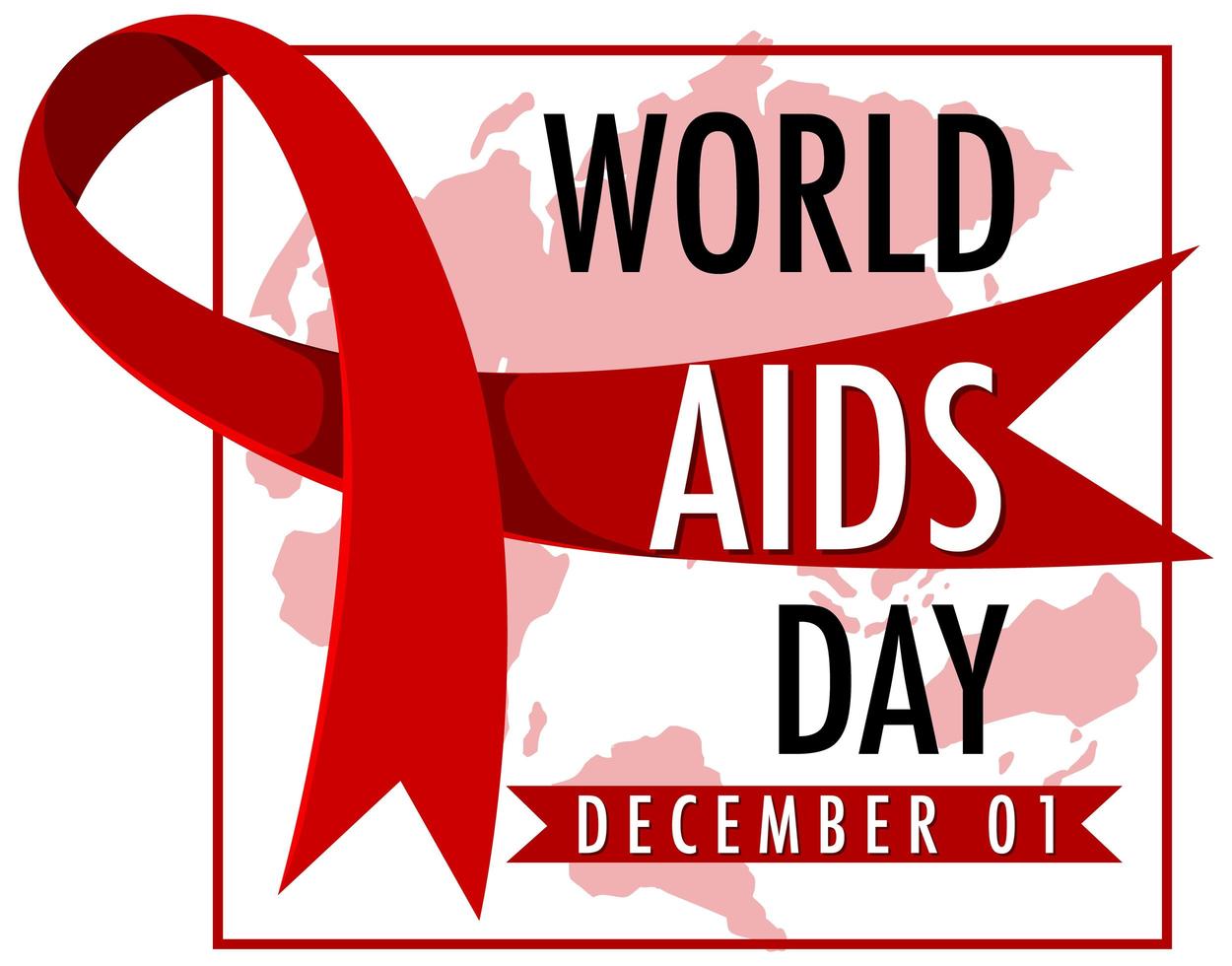 World AIDS Day banner with red ribbon on map vector