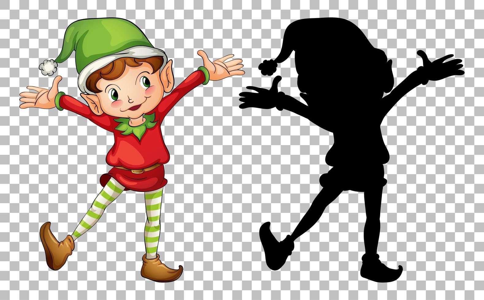 Happy elf and its silhouette vector