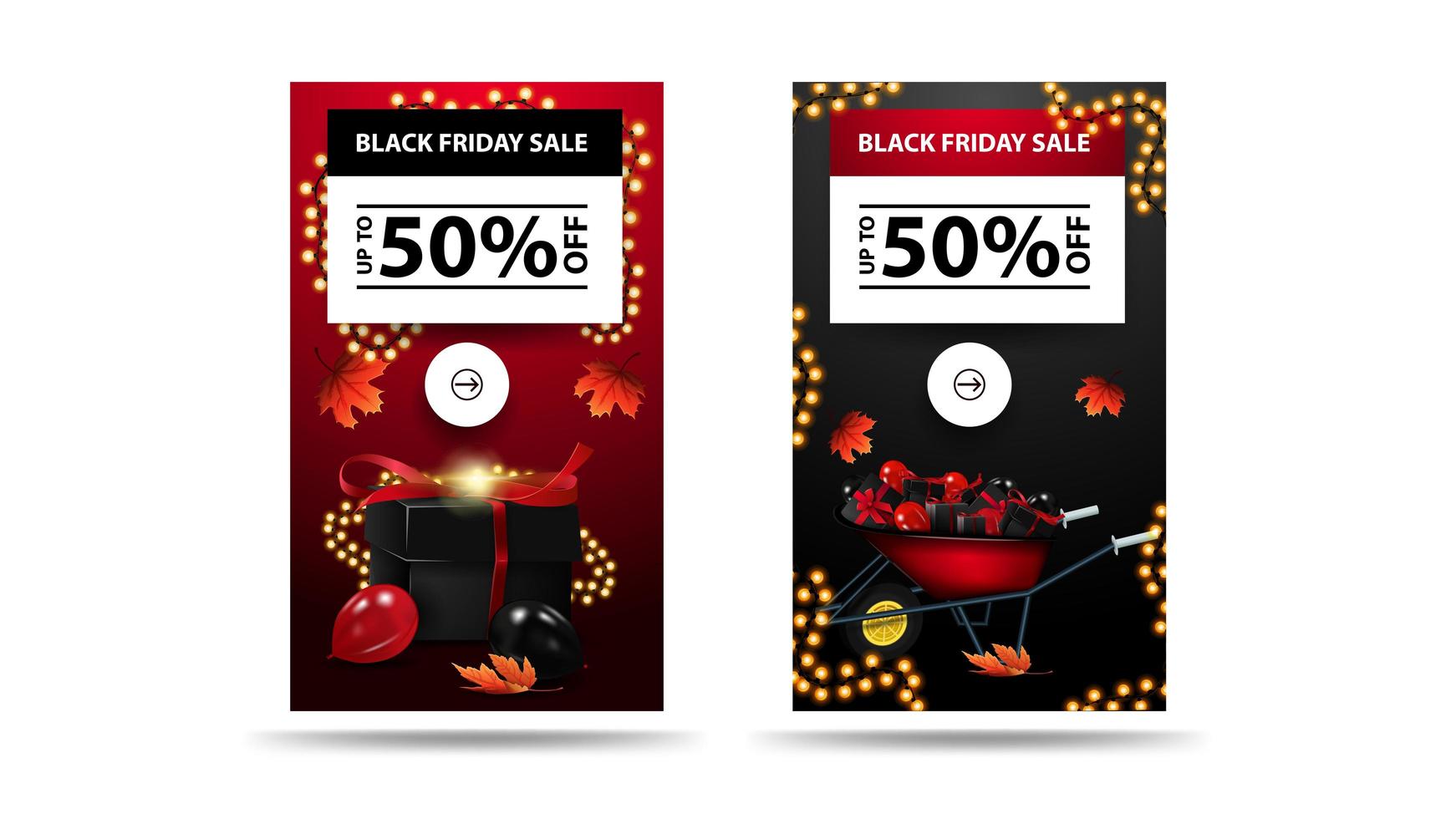 Black Friday Sale, up to 50 off discount banners vector