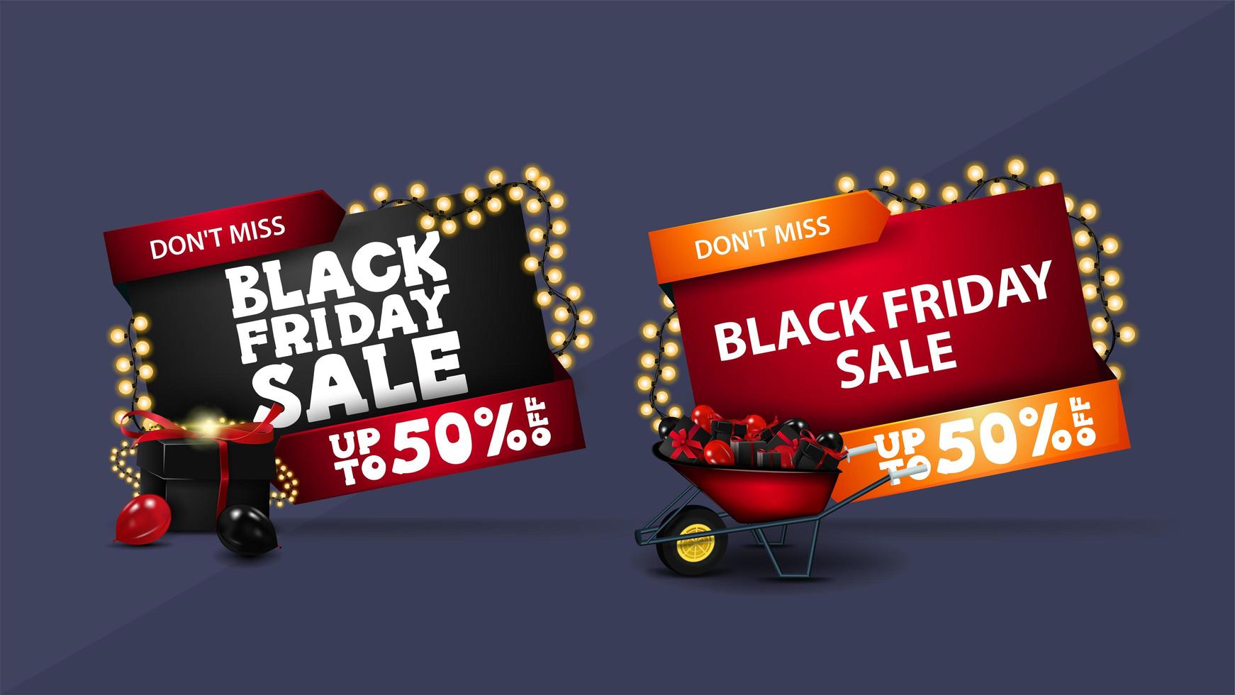 Black Friday sale, set of discount 3D banner vector