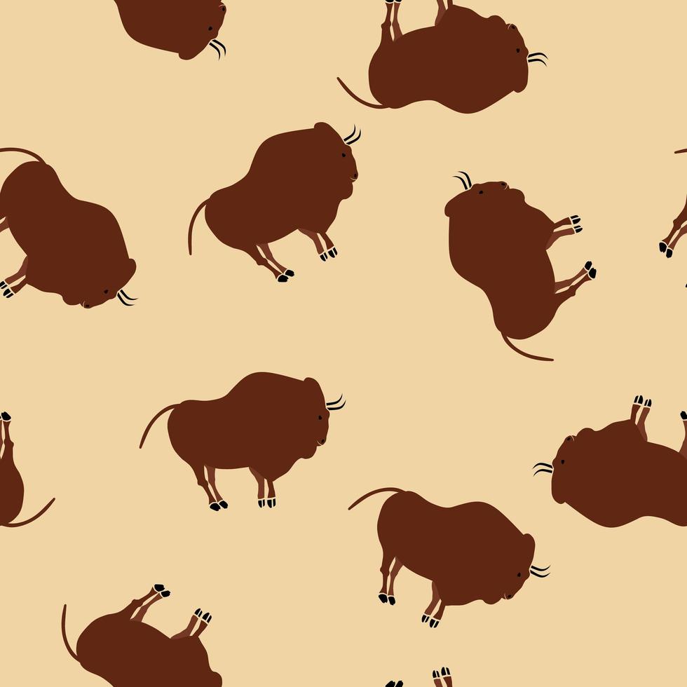 dibujos de bisontes primitivos beige de patrones sin fisuras vector