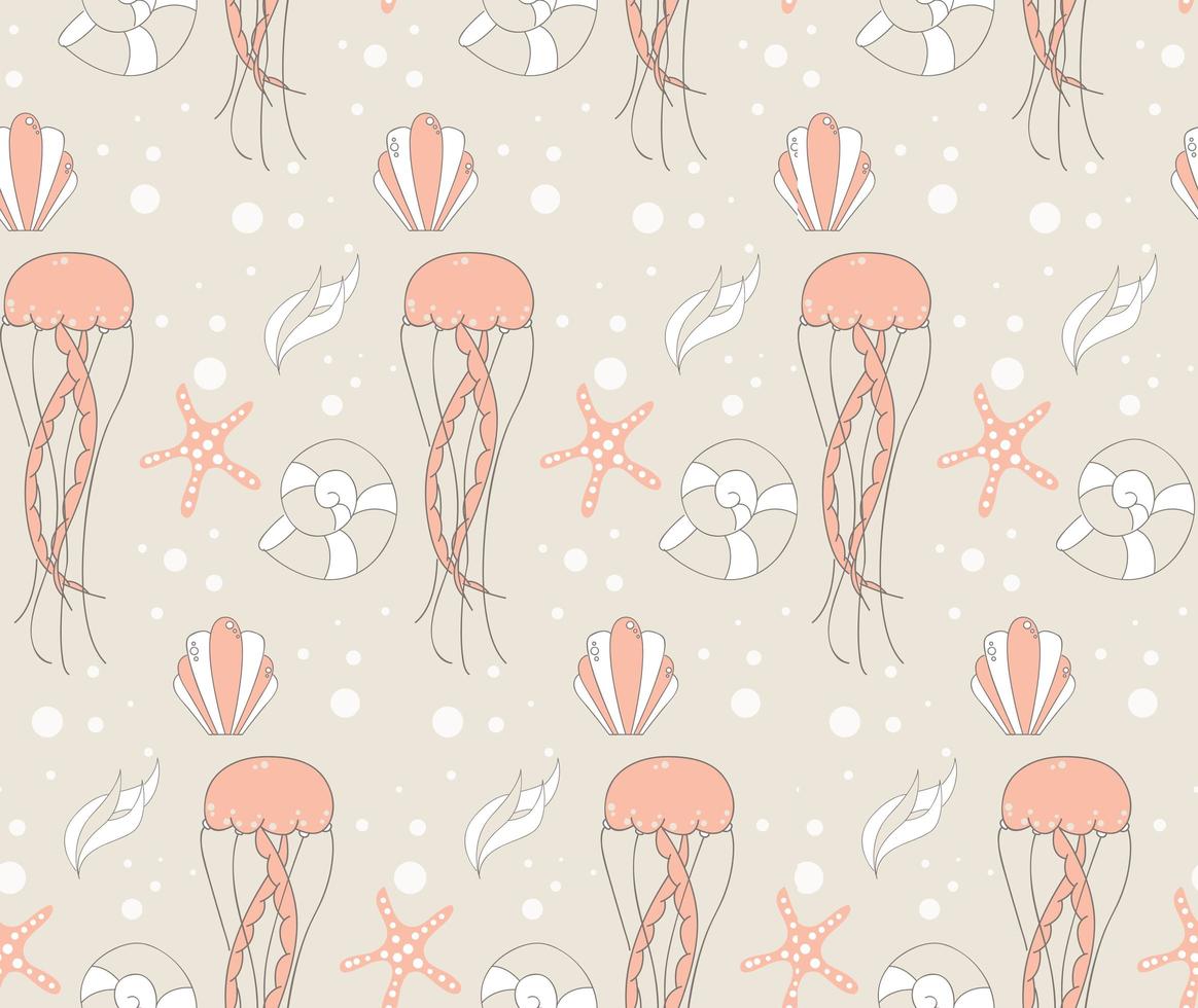 Seamless pattern with cute underwater scene vector