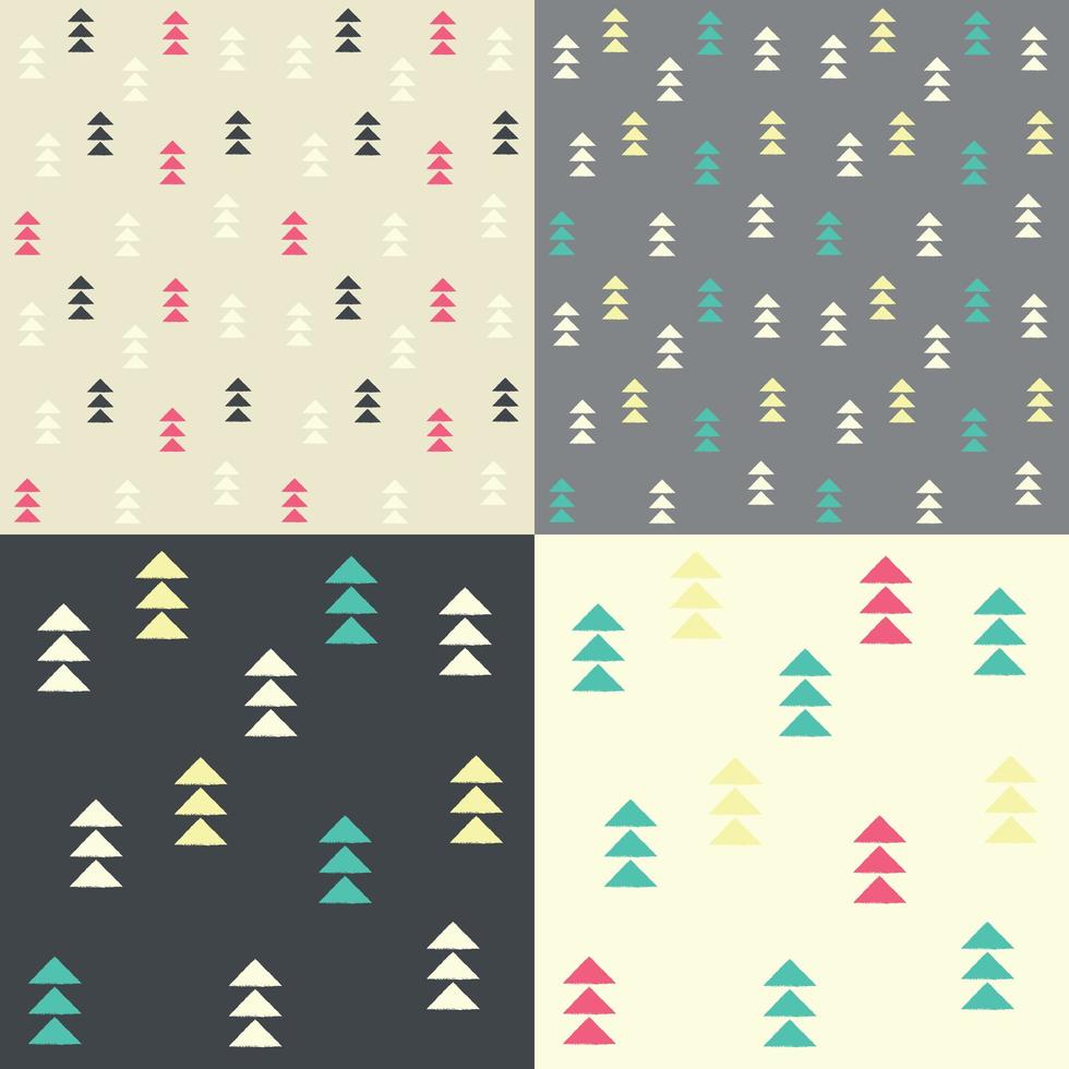 Collection of four seamless patterns with geometric triangles vector