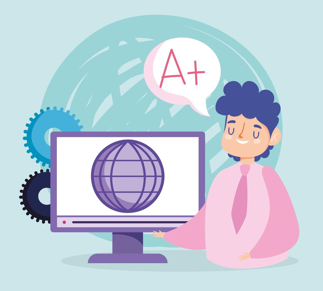 Online education with teacher and computer vector
