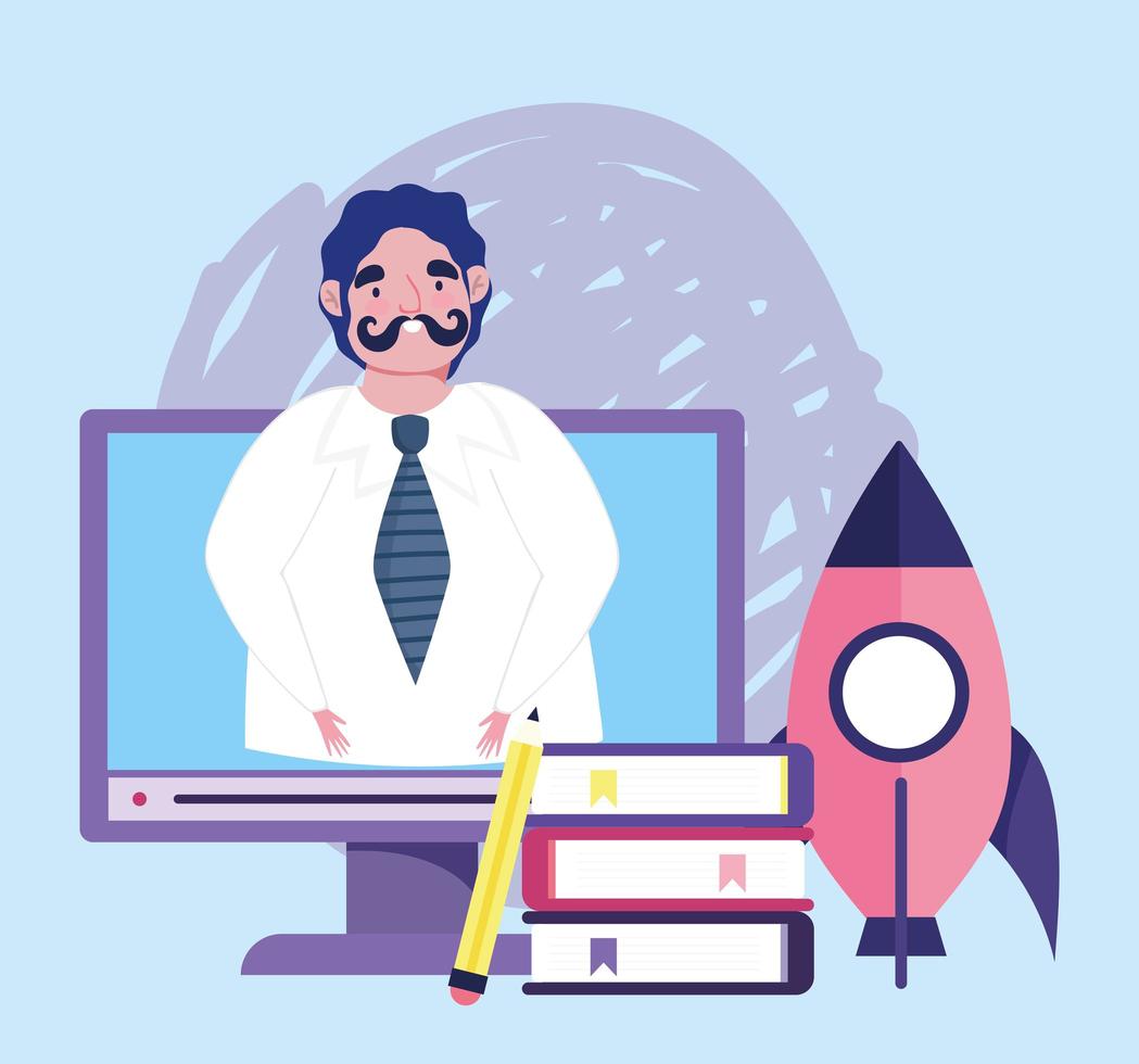 Online education with teacher on the computer vector