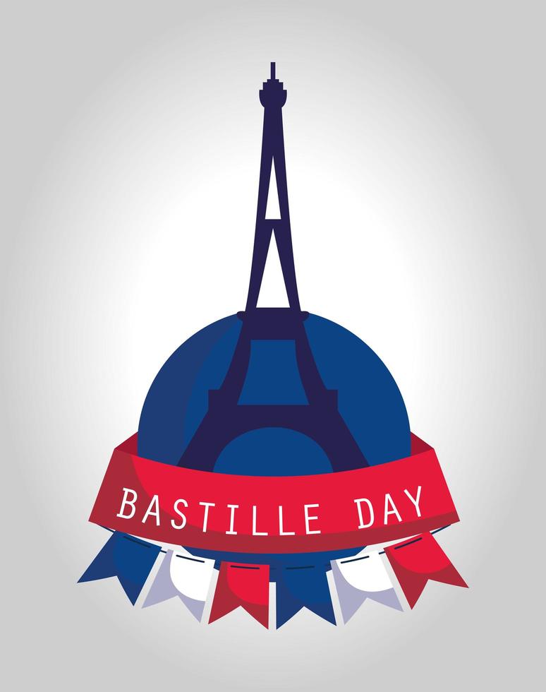 banner de celebración del día de la bastilla con elementos franceses vector