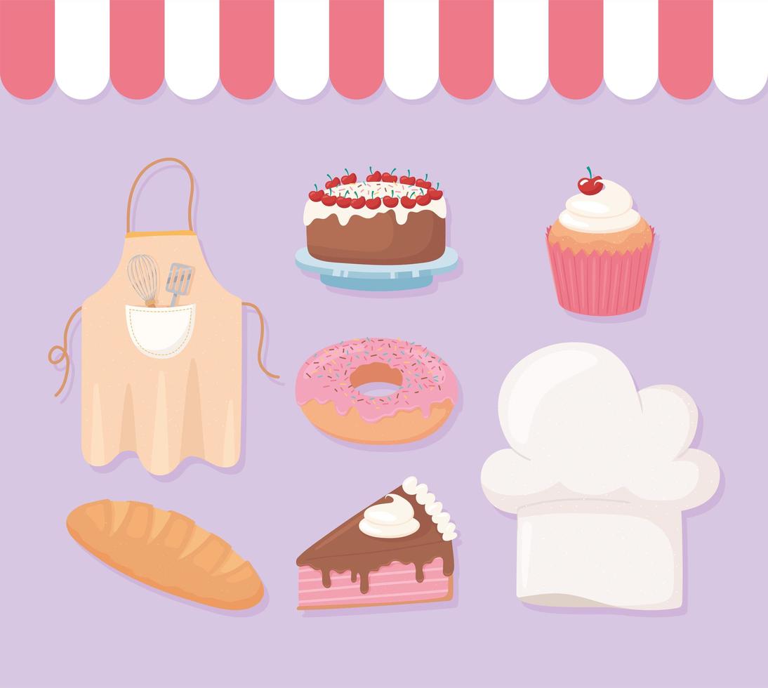 Cute bakery icon set vector