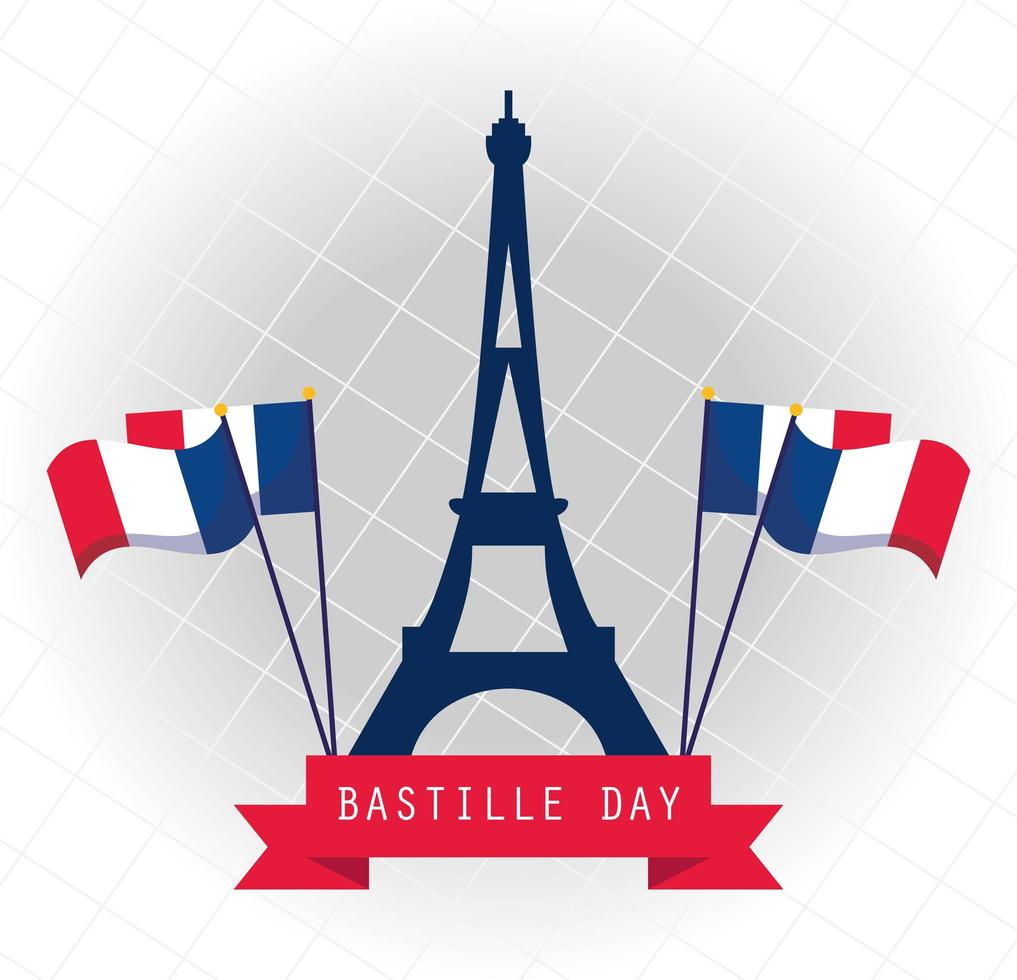 banner de celebración del día de la bastilla con elementos franceses vector