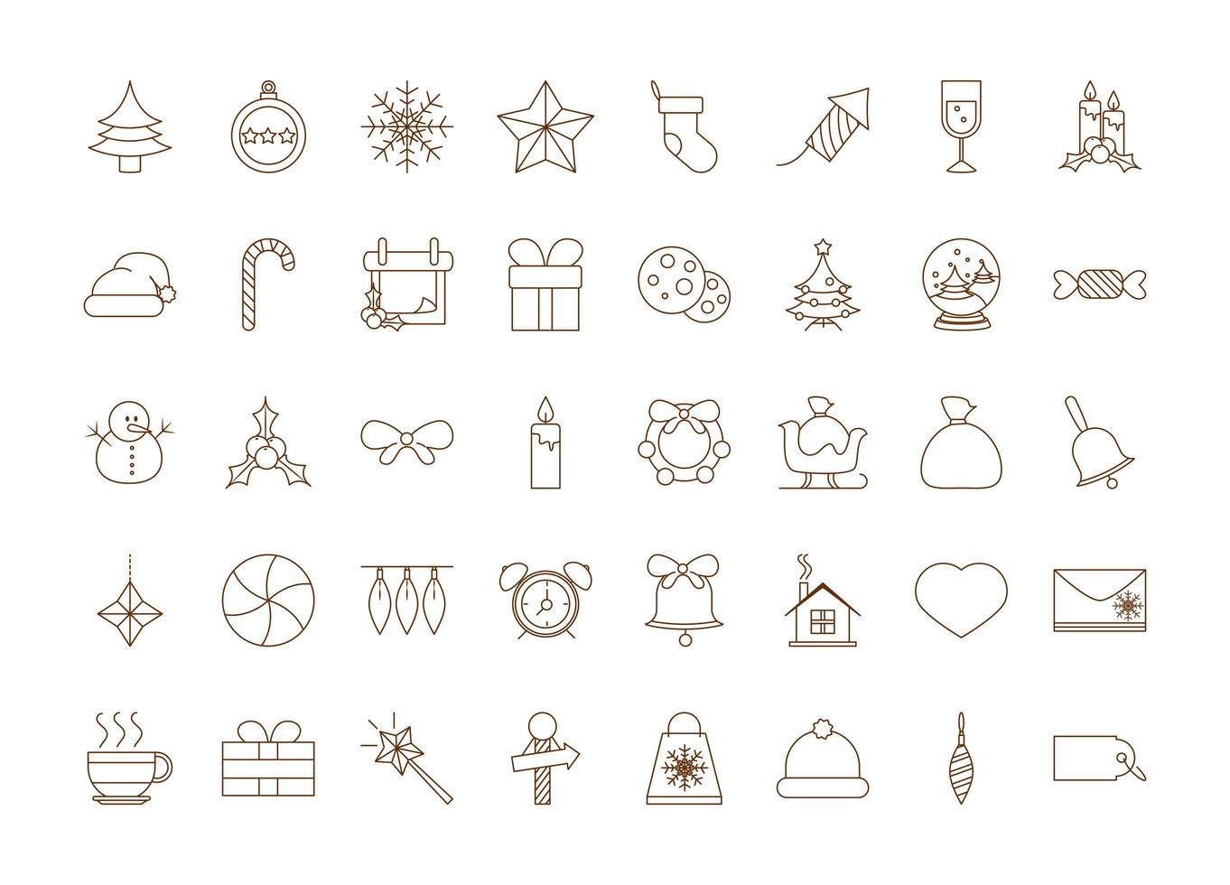 decoración navideña y celebración conjunto de iconos vector