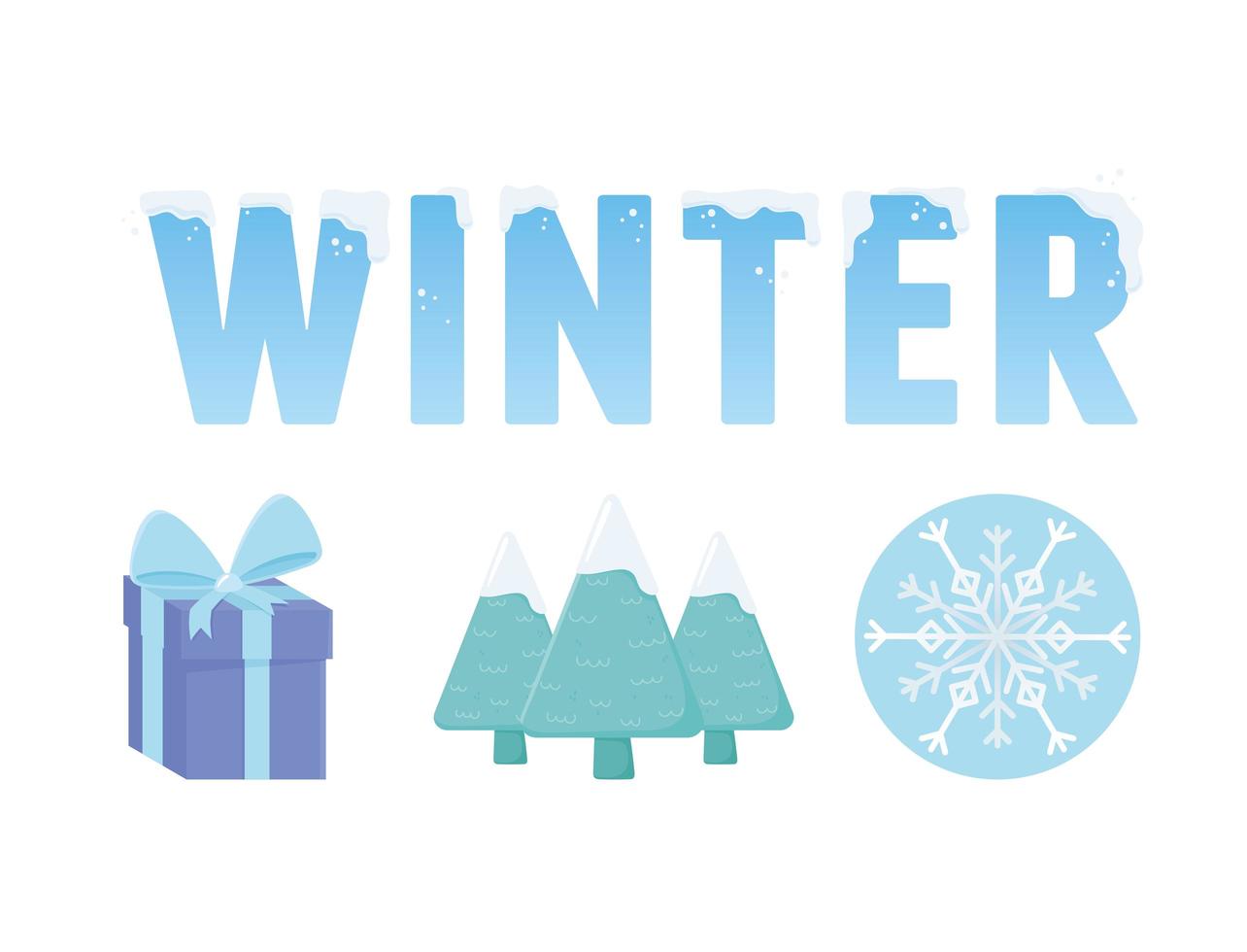 Cute winter icon collection vector