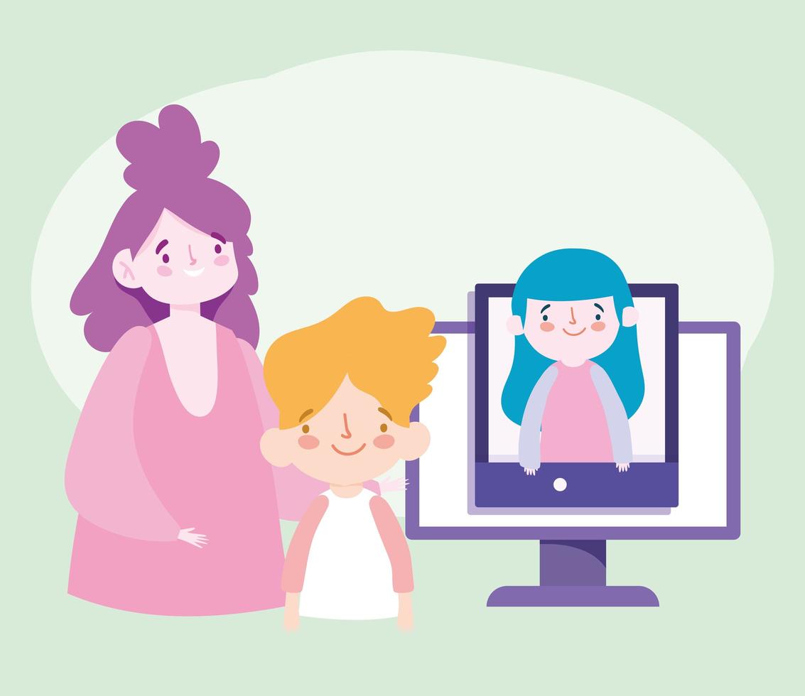 Online education teacher and little student kids vector