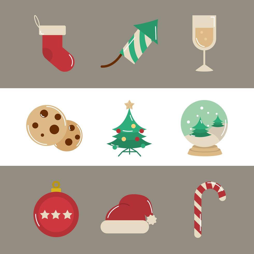 decoración navideña y celebración conjunto de iconos vector