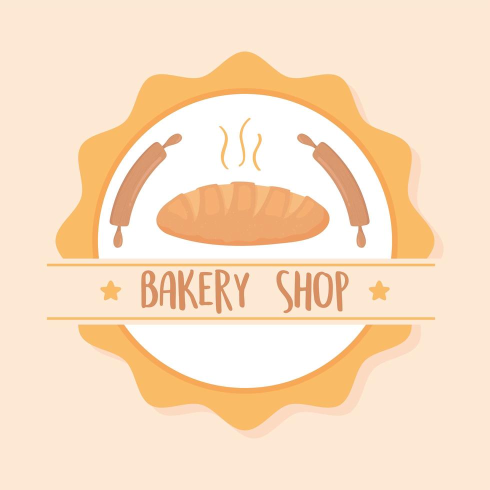 Bakery shop bread and rolling pin composition vector