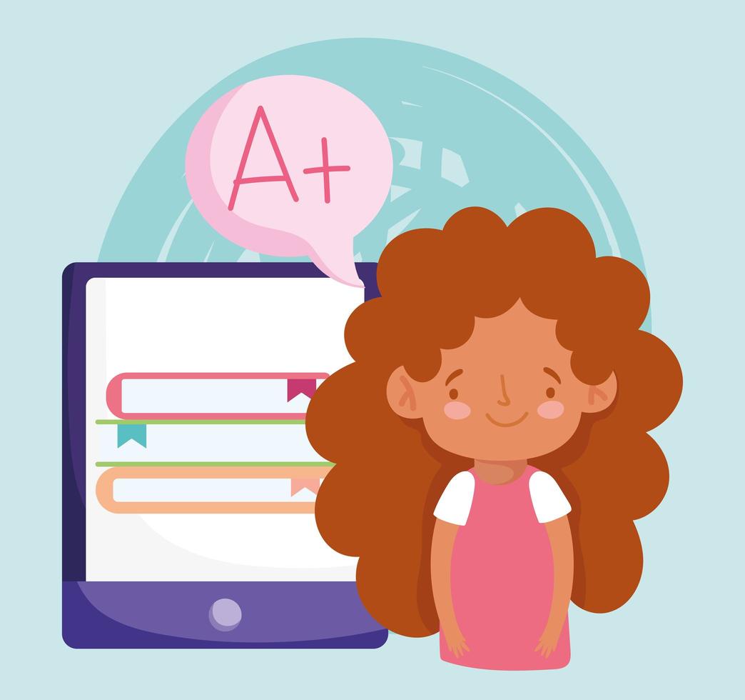 Online education with student girl and smartphone vector
