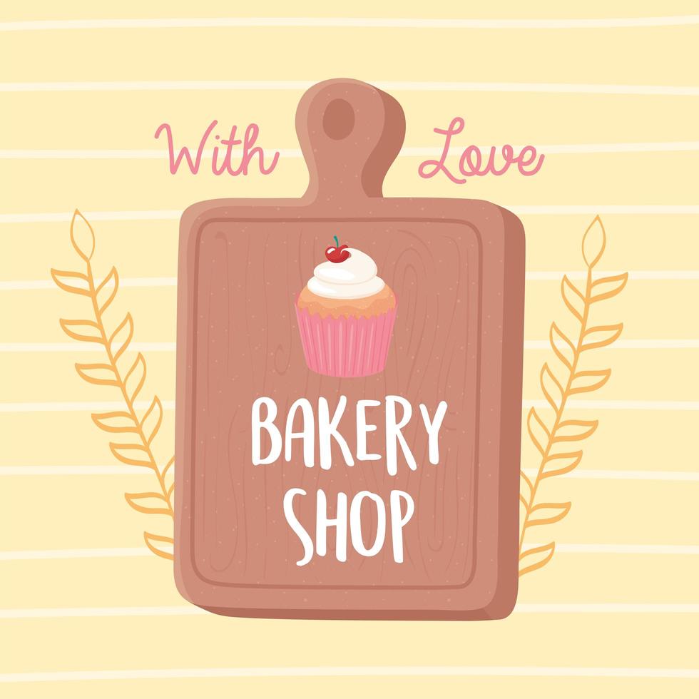 panadería cupcake y placa de corte emblema vector