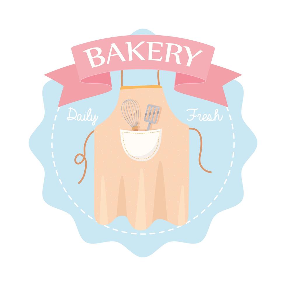 Bakery apron with whisk and spatula emblem vector