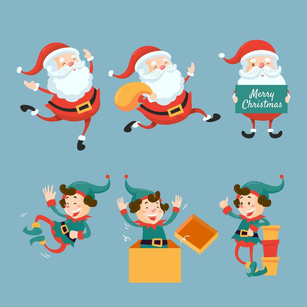 un conjunto de personajes de santa claus y su ayudante. vector