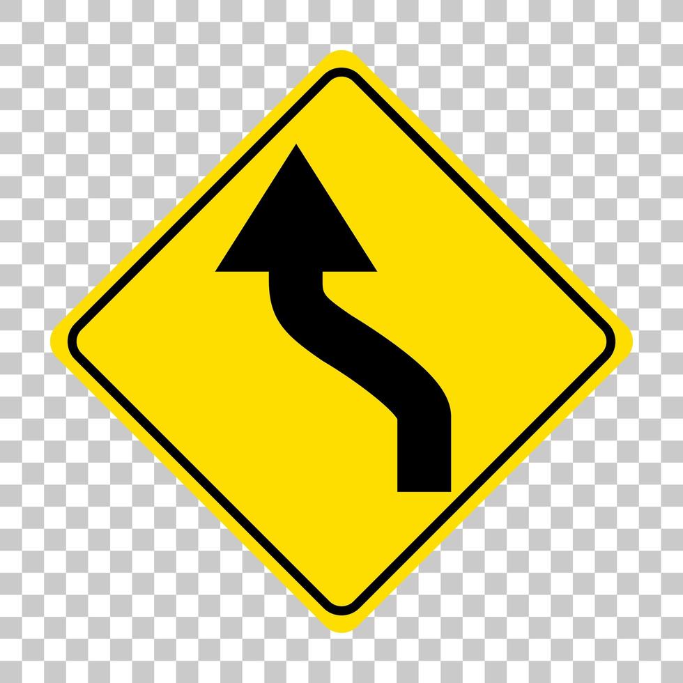 Yellow traffic warning sign on transparent background vector