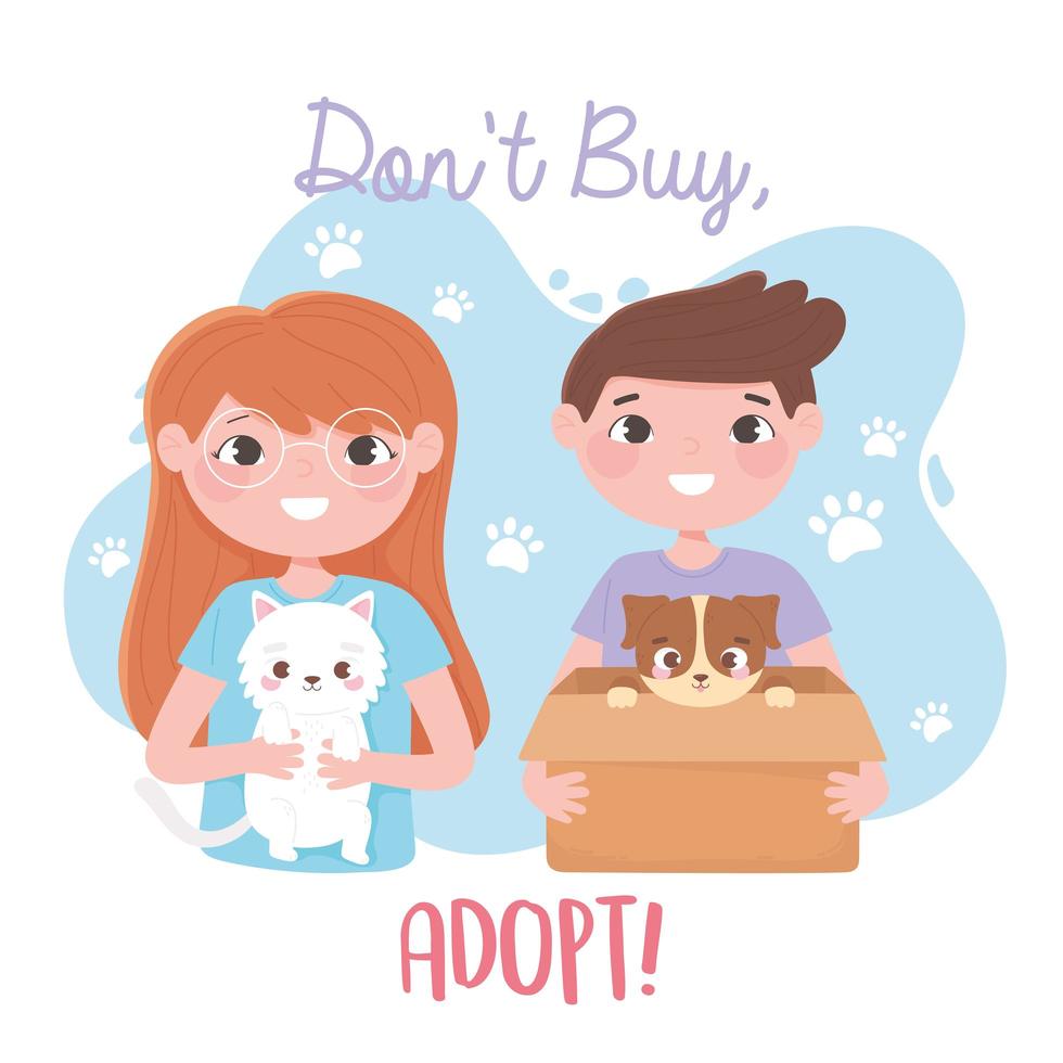 Pet adoption with people holding cats and dogs vector