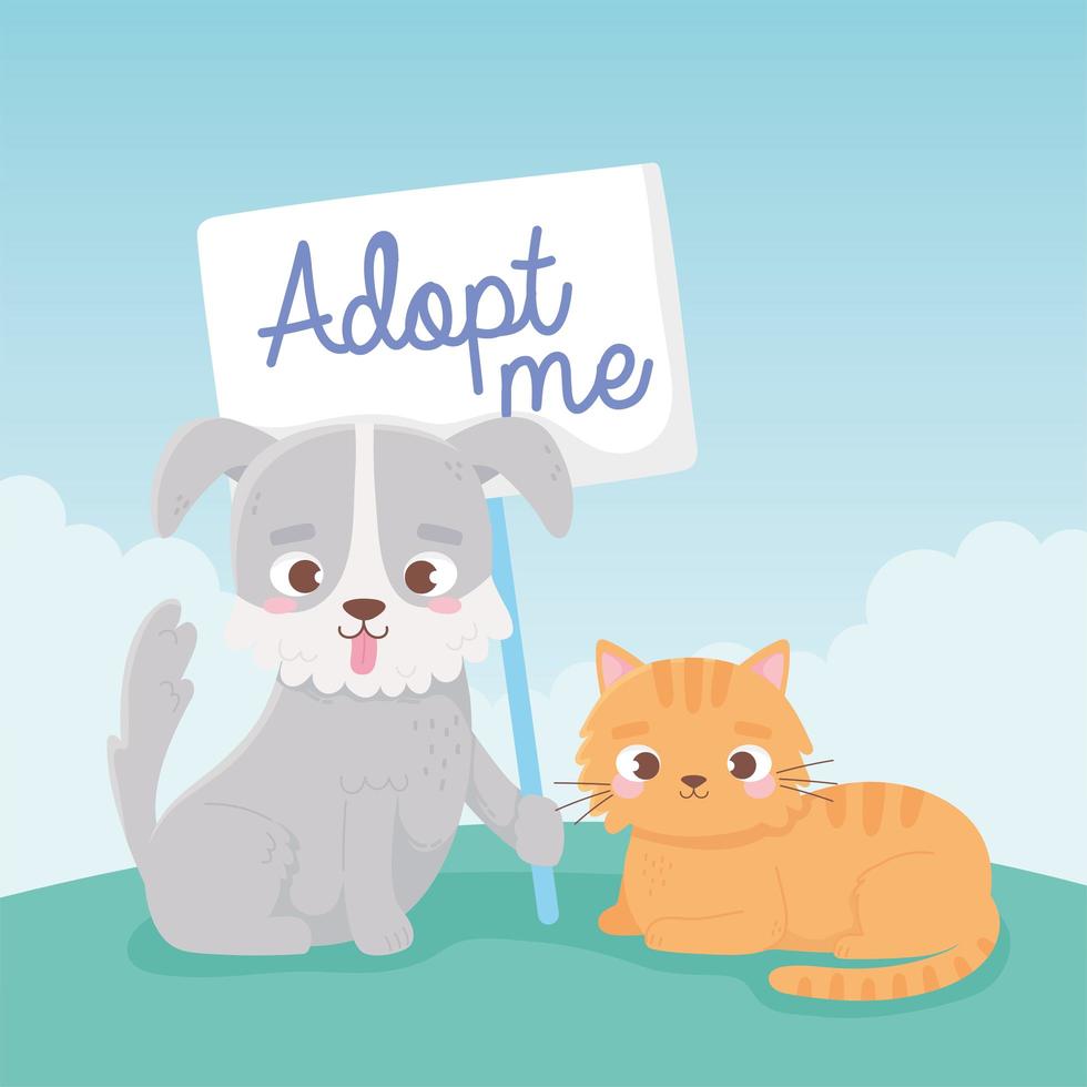 Pet adoption with cute little cat and dog vector