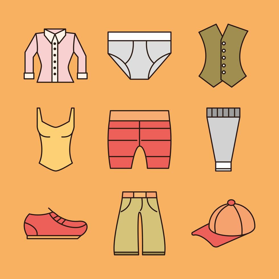 Unisex clothing and accessories simple icon set vector