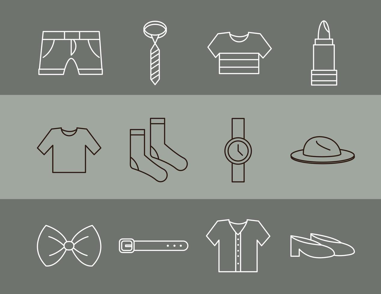 Unisex clothing and accessories simple icon set vector