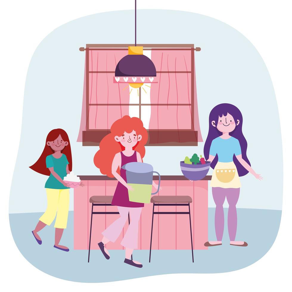 Women cooking food in the kitchen vector