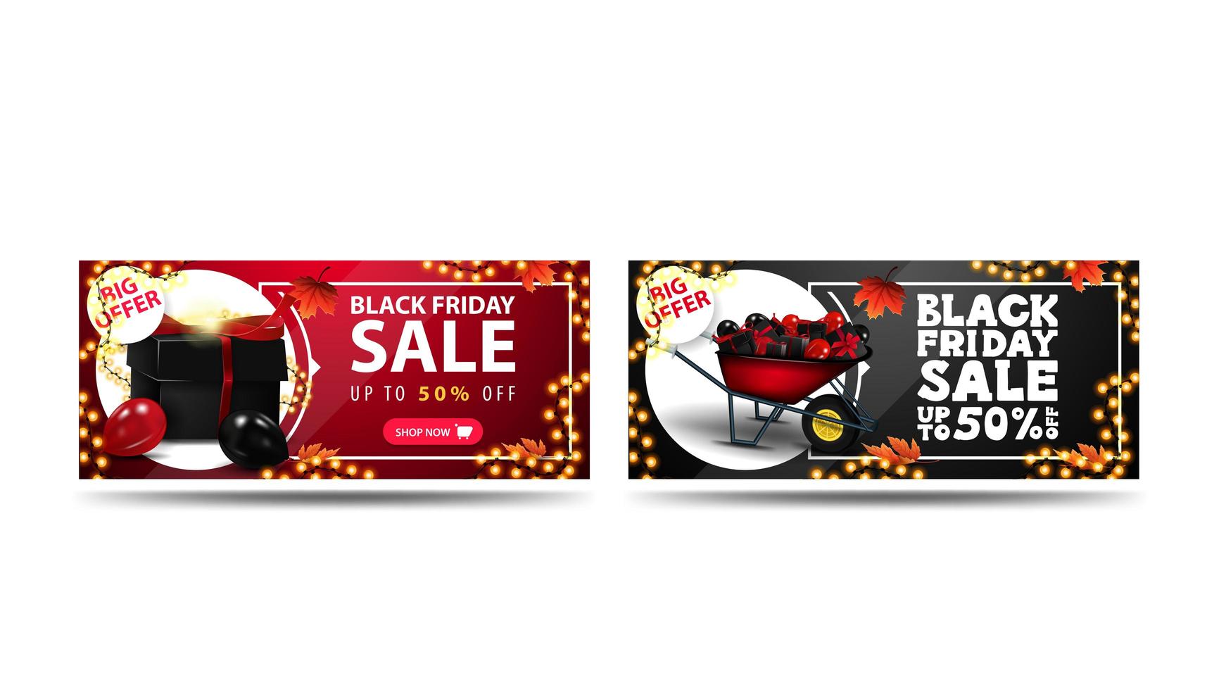 Black Friday Sale, up to 50 off banners vector