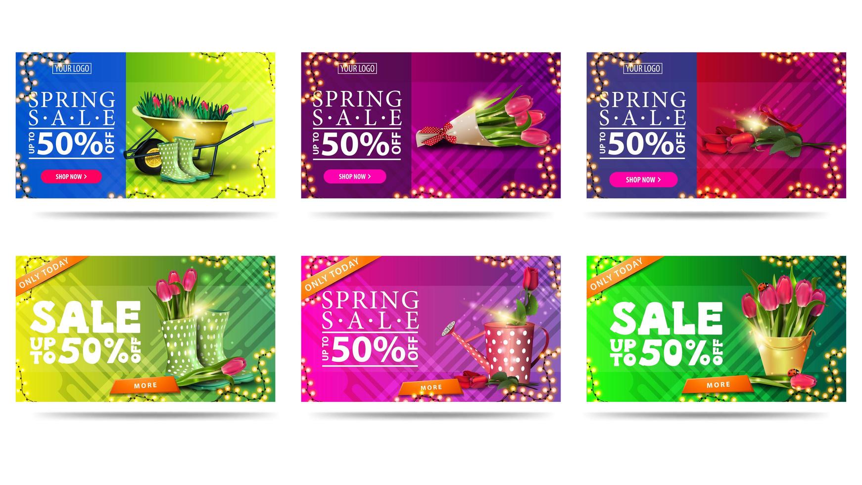 Collection of spring discounts templates vector