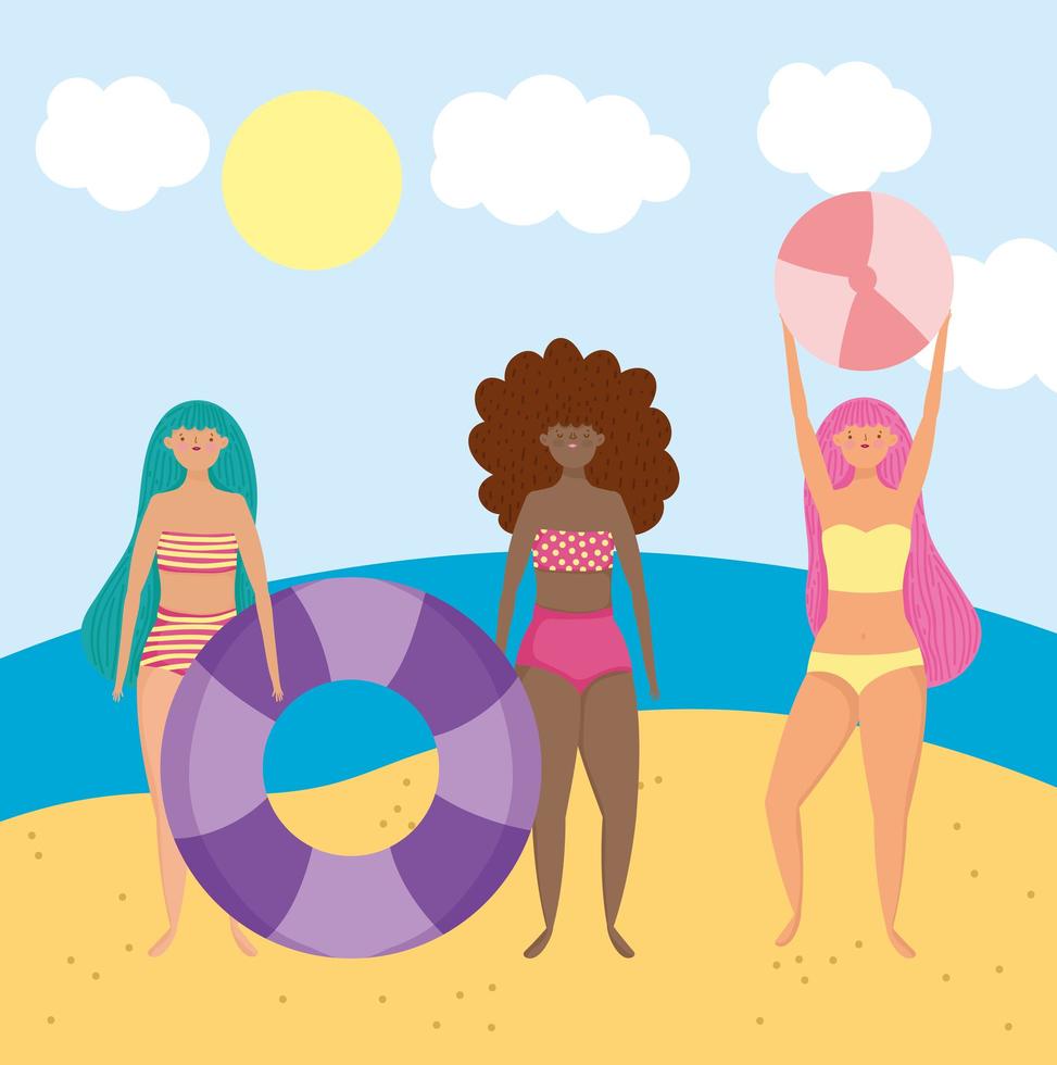 People at the beach doing summer activities vector