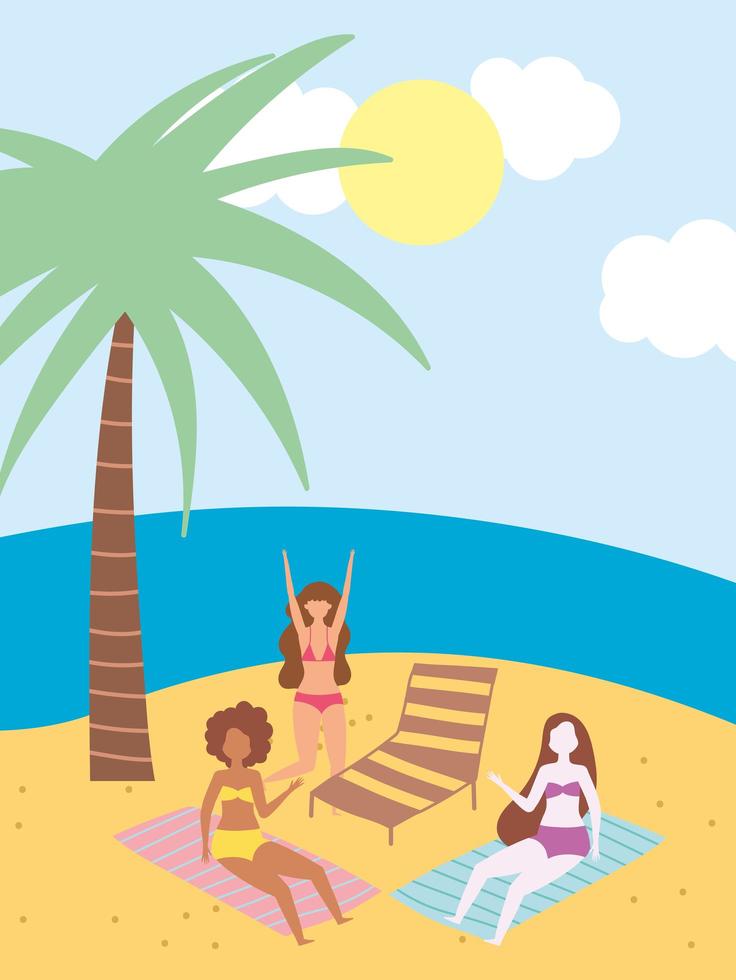 People at the beach doing summer activities vector