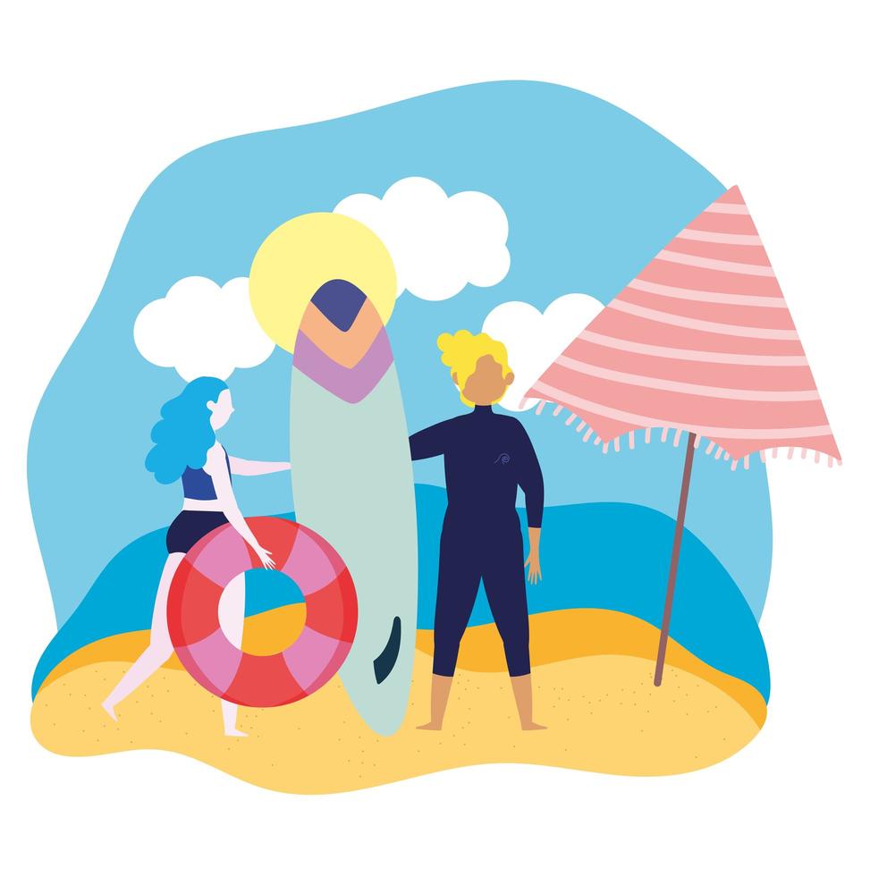 People at the beach doing summer activities vector