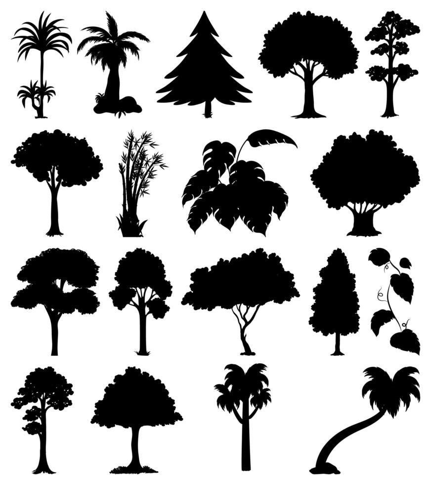 Set of plant and tree silhouette vector