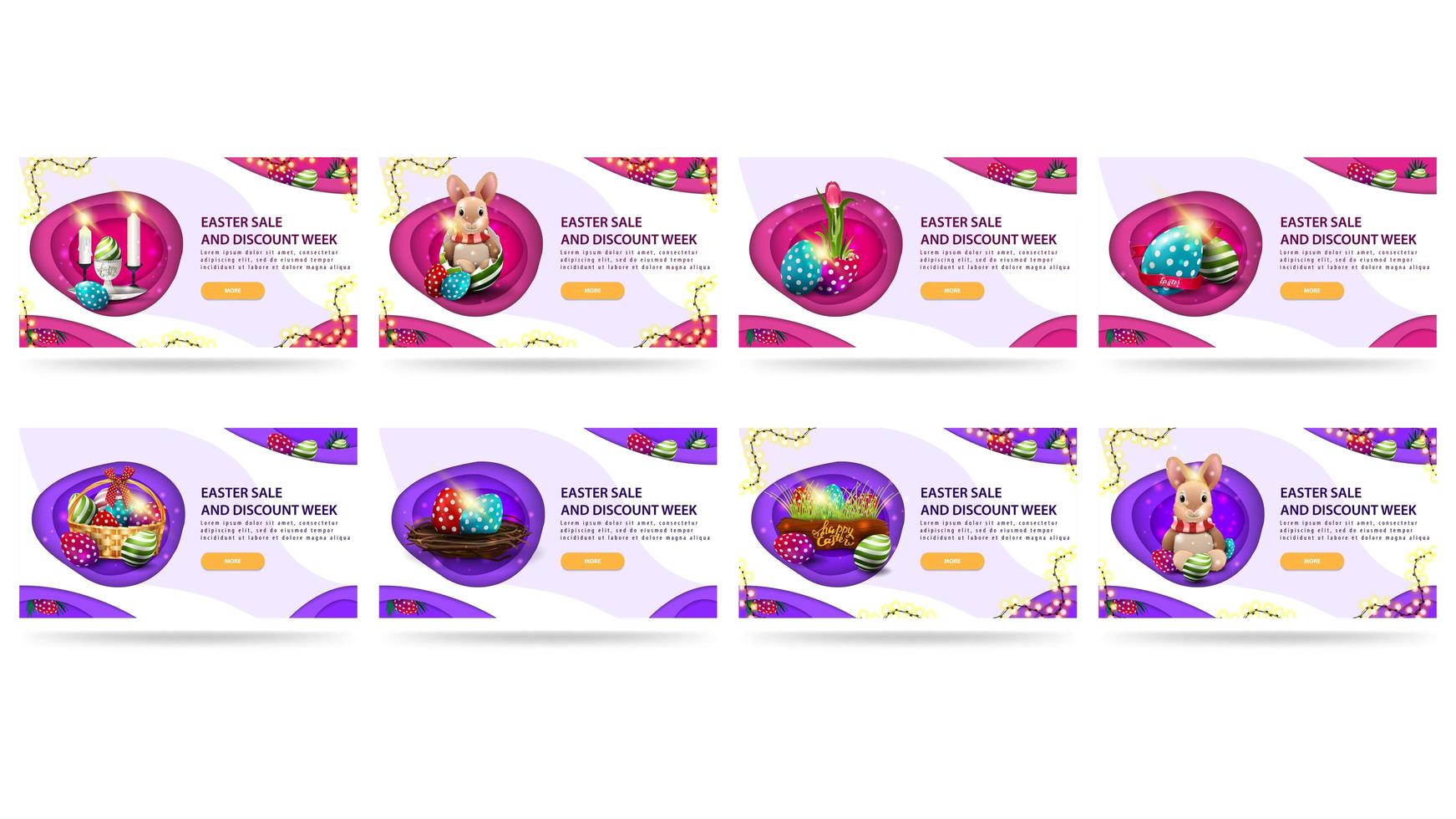 venta de pascua y banners de semana de descuento. vector