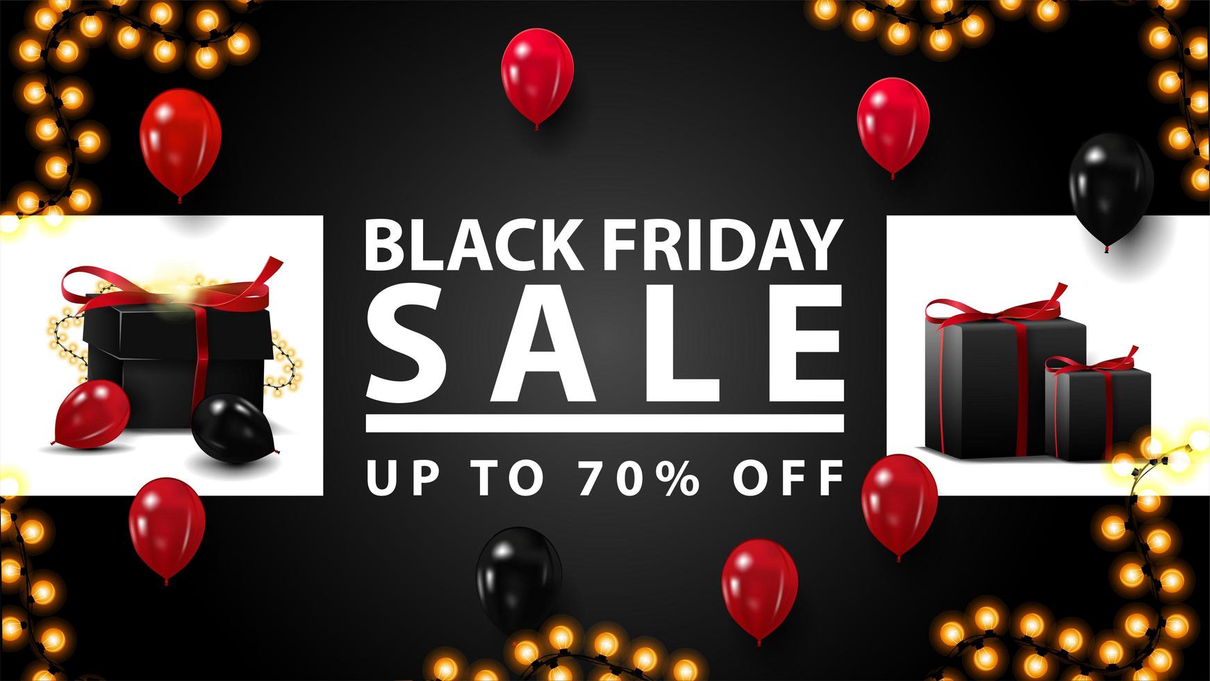 Black Friday Sale, up to 70 off banner vector