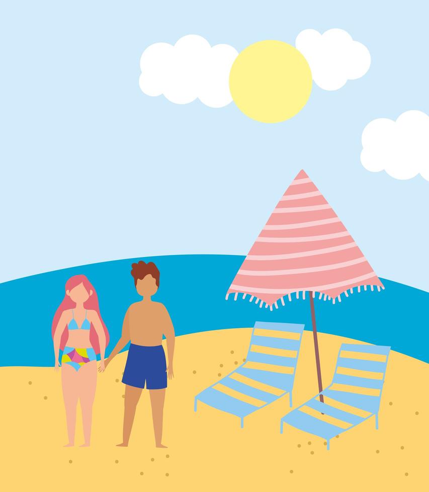 People at the beach doing summer activities vector