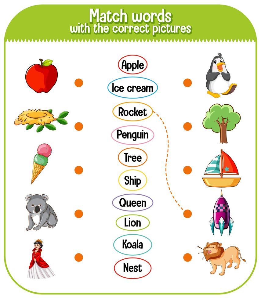 Word to picture matching worksheet for children vector