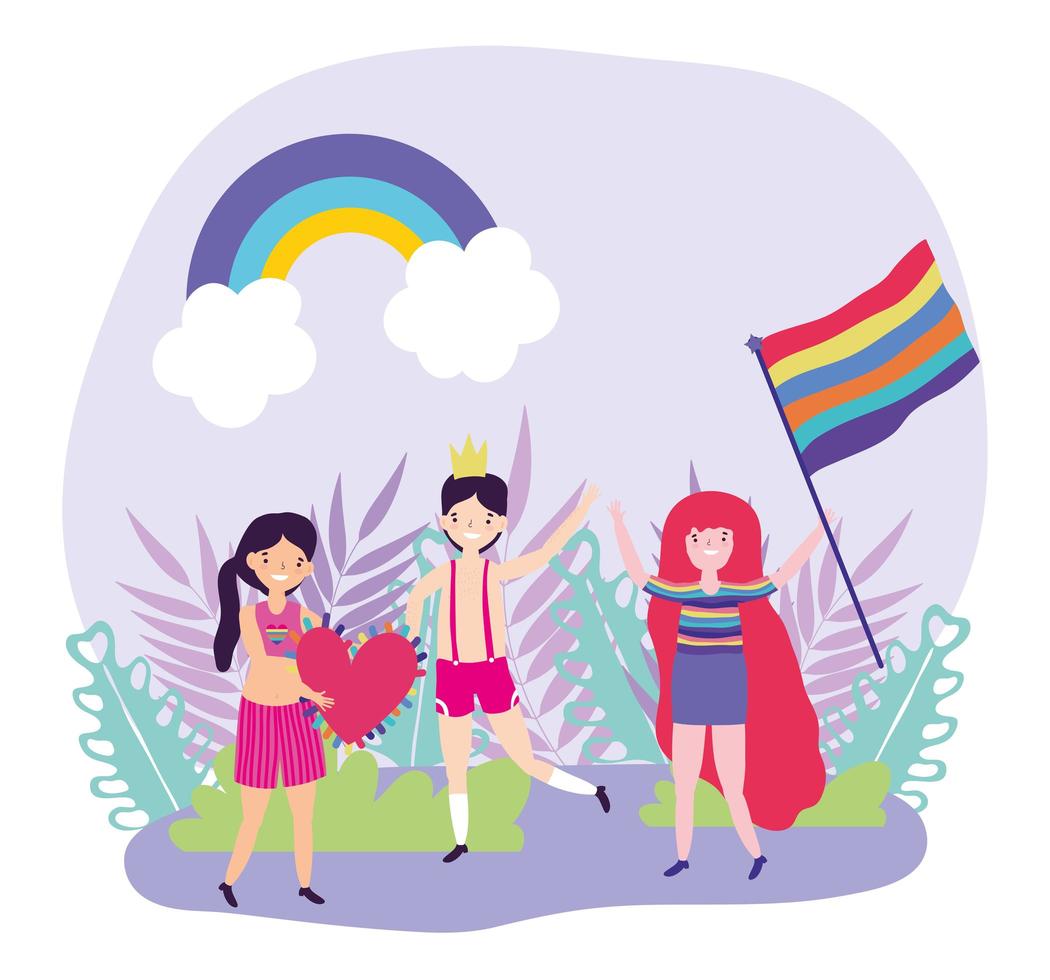 personajes lgbtqi de dibujos animados para la celebración del orgullo vector