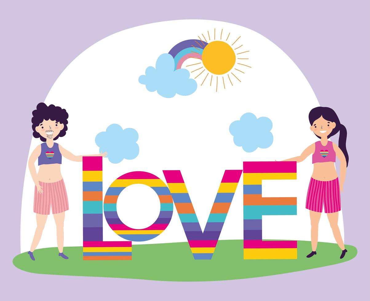 personajes lgbtqi de dibujos animados para la celebración del orgullo vector