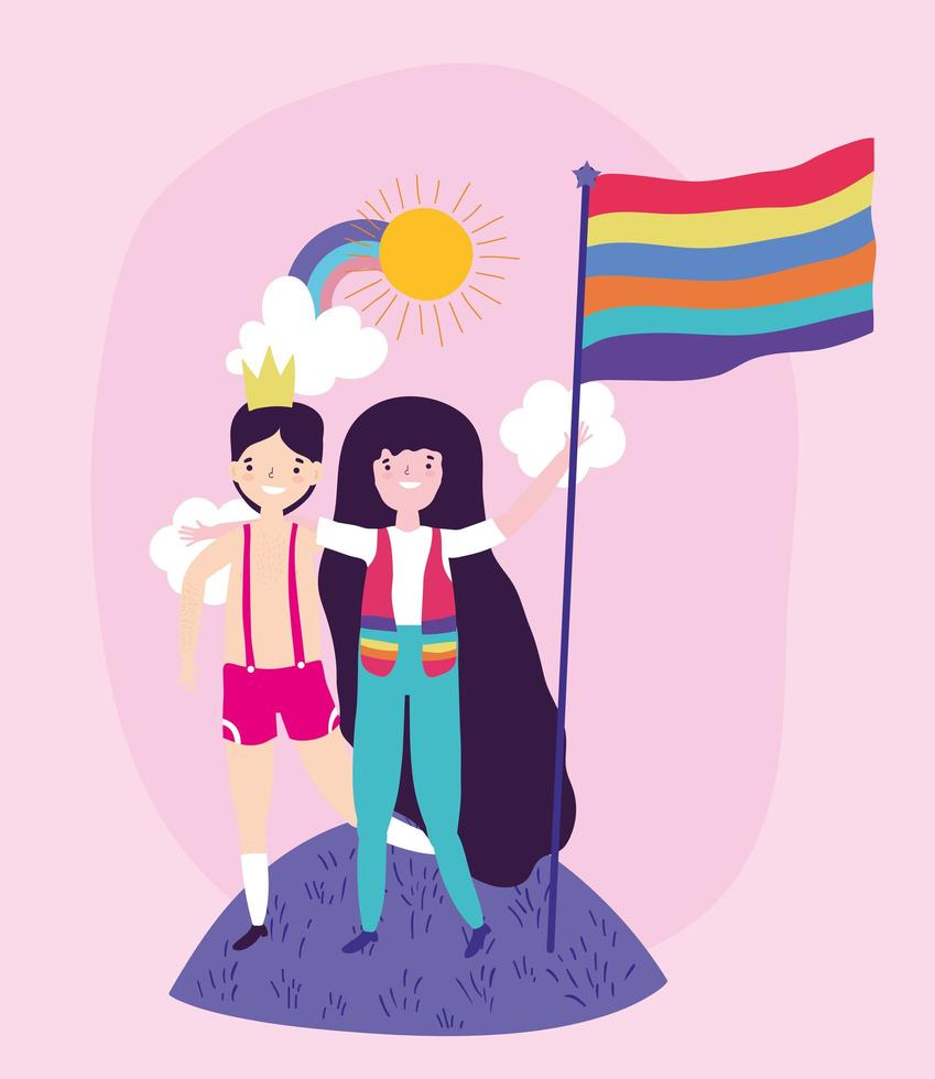 personajes lgbtqi de dibujos animados para la celebración del orgullo vector