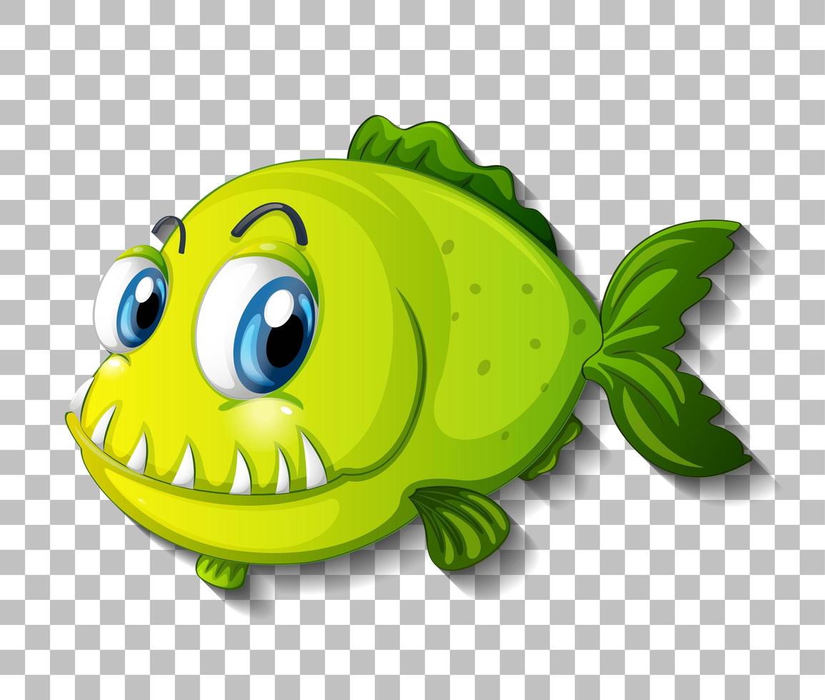 personaje de dibujos animados de peces exóticos verdes sobre fondo transparente vector