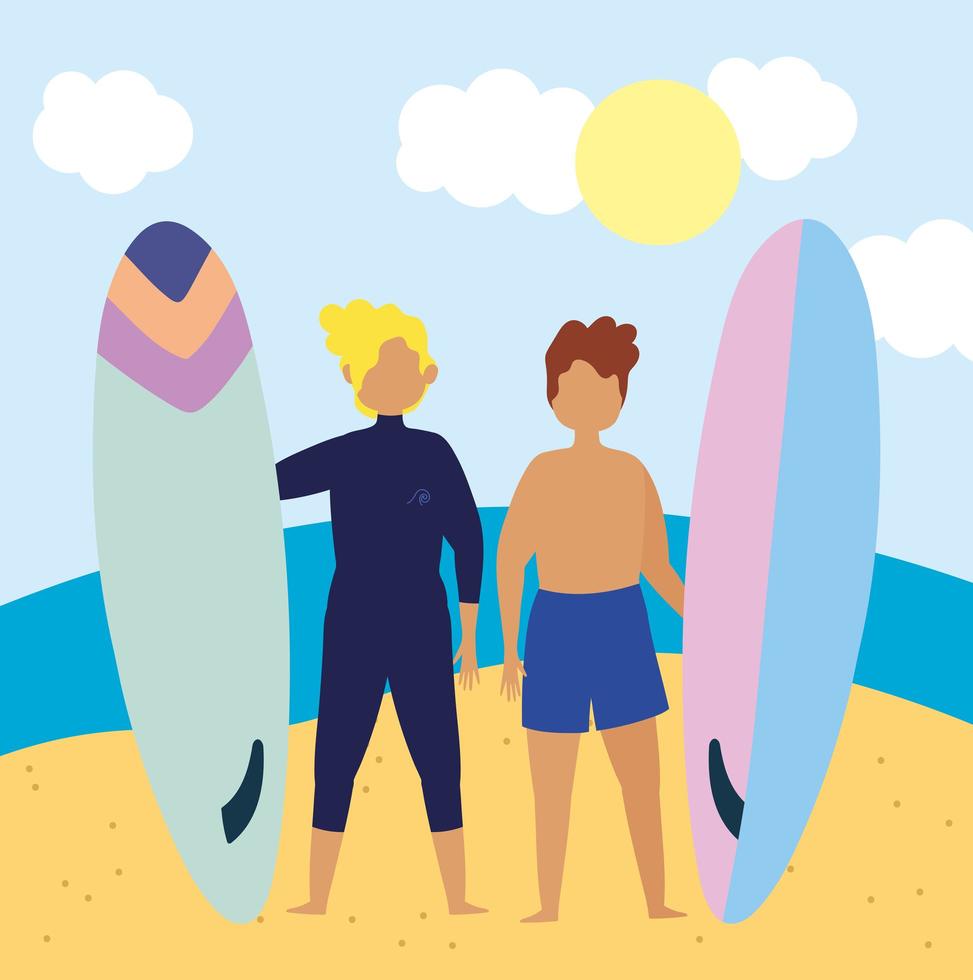 People at the beach doing summer activities vector